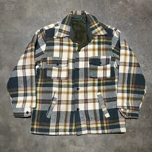 Vintage 60s Green Plaid Wool Flannel Lined Coat